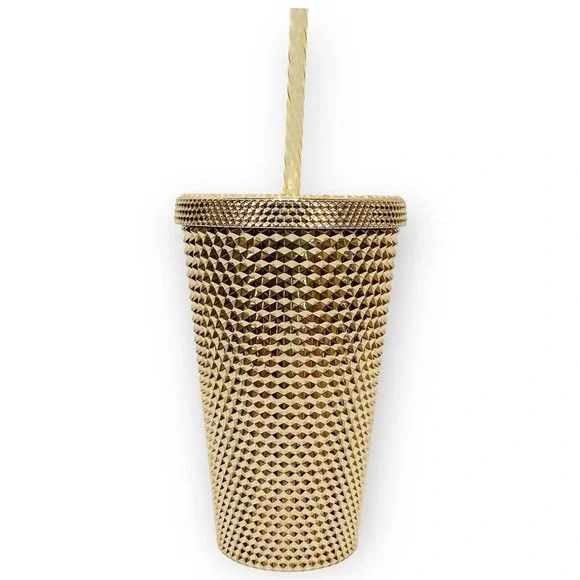 Starbucks Gold Studded Tumbler 16 oz Grande Holiday 2022 Metallic Bling Cold Cup - Picture 8 of 10